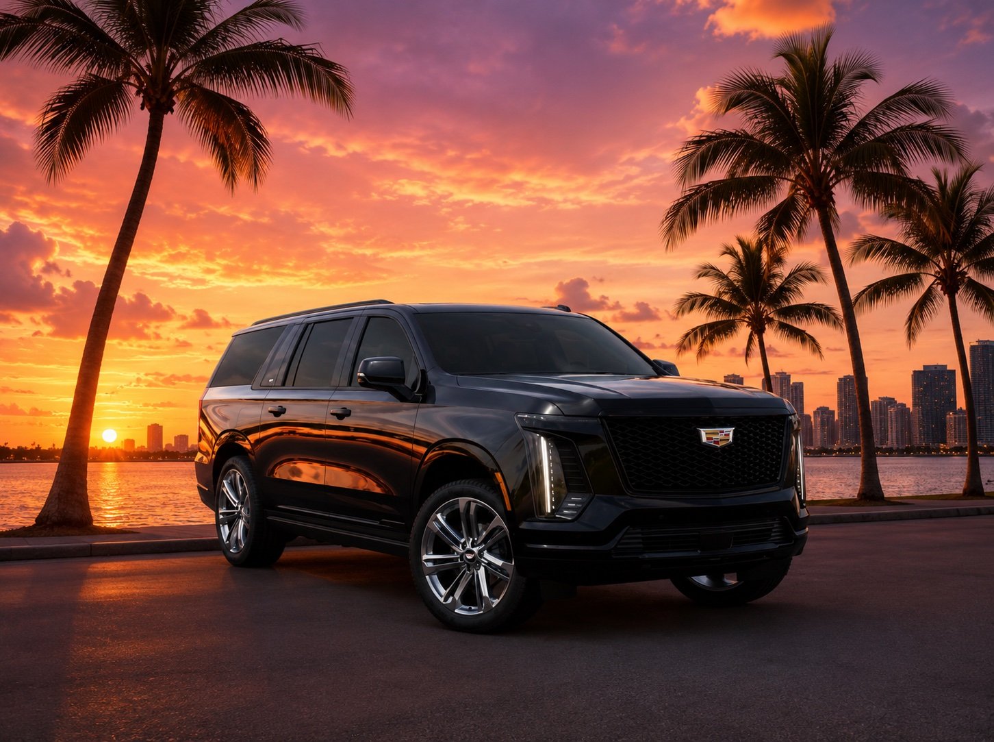 Black Cadillac Escalade professional chauffeur service Miami luxury transportation